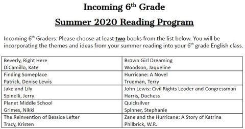 Incoming 6th Grade Book List