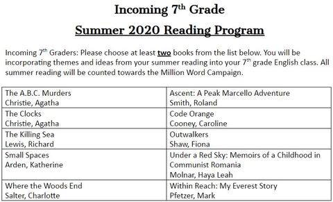 Incoming 7th Grade Book List