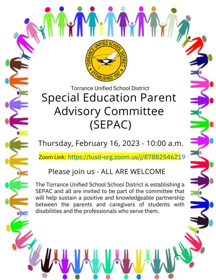 Special Education Parent  Advisory Committee Meeting information - English