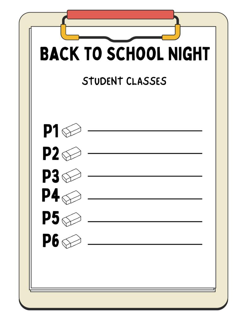 Back-to-School Night - Student Classes