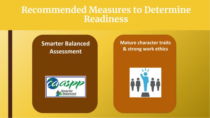 Recommended Measures to determine readiness 1