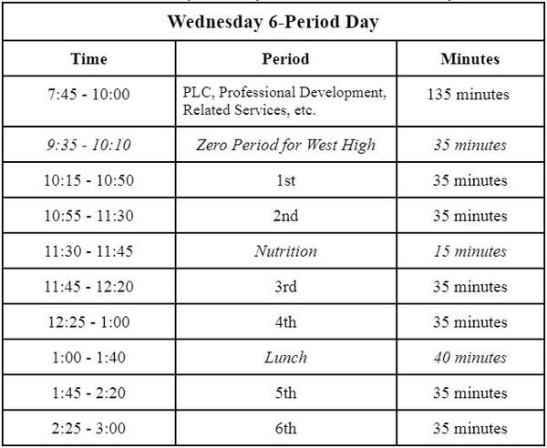 Wednesday 6-Period Day Schedule