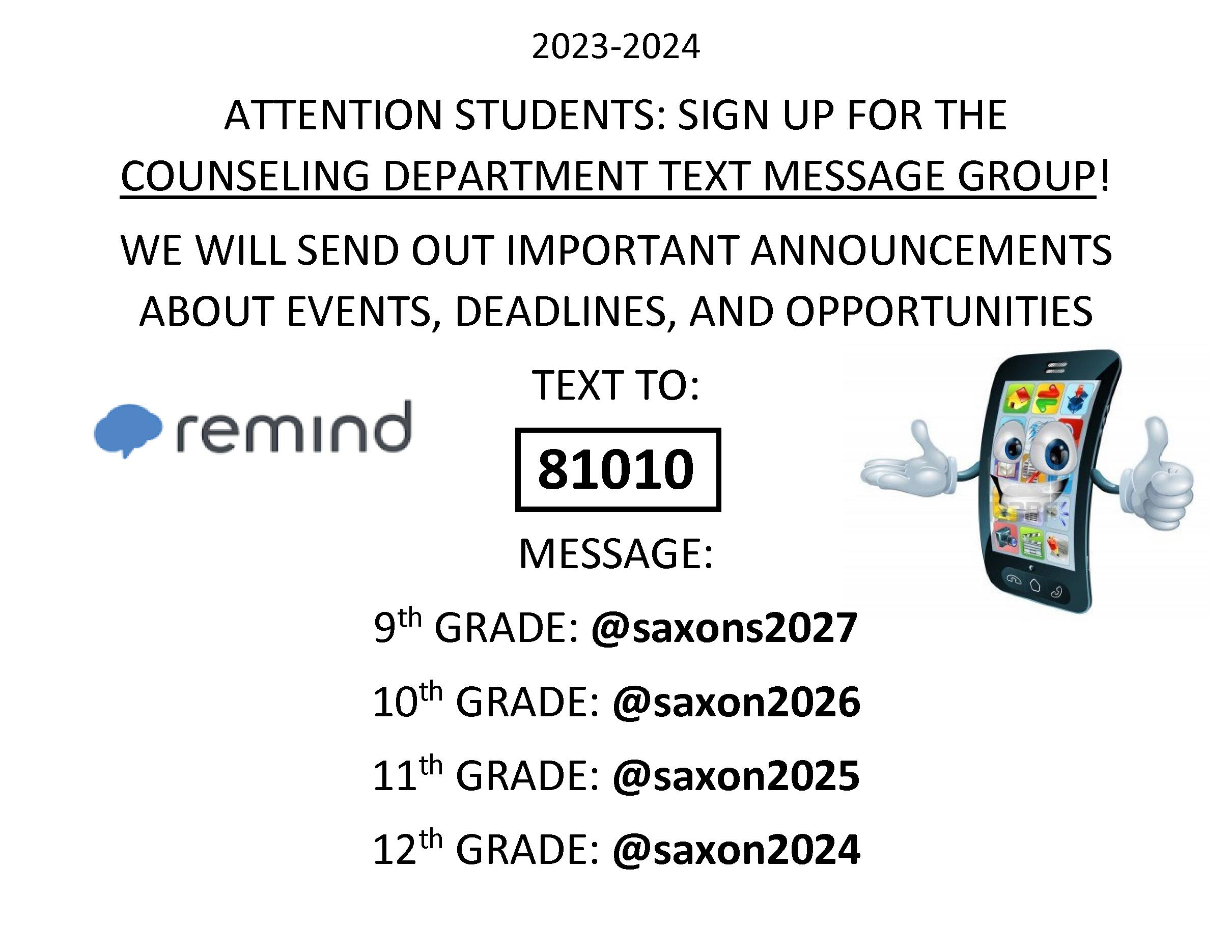 Sign up for the Counseling Department's notification system