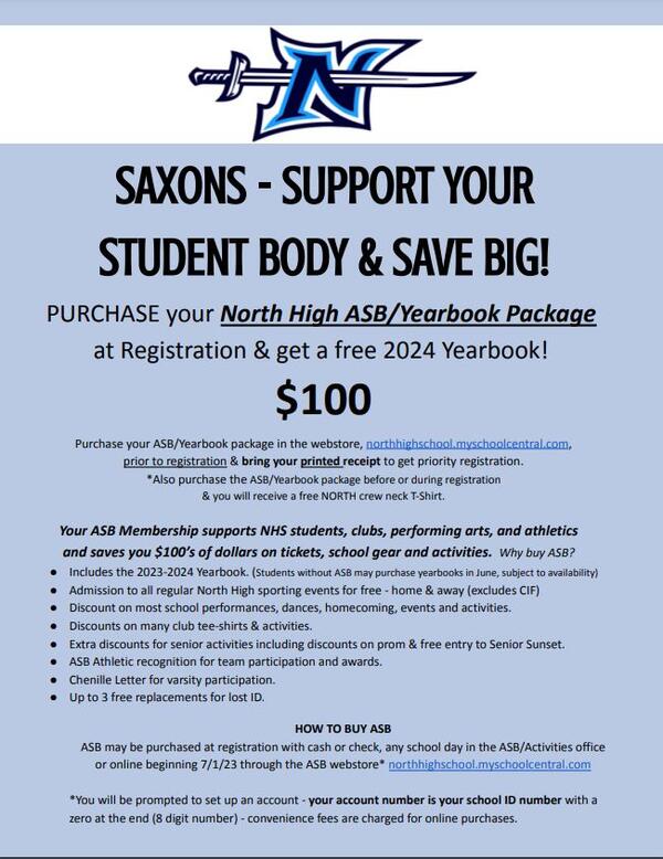 Purchase your North High ASB Yearbook Package
