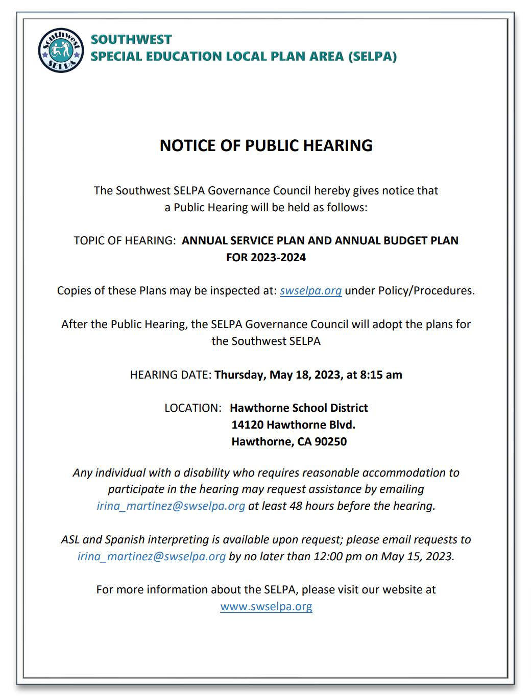 Notice of public hearing