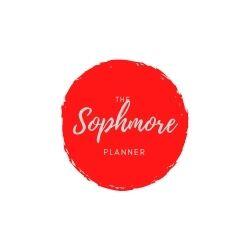 Sophmore planner text on a red circle