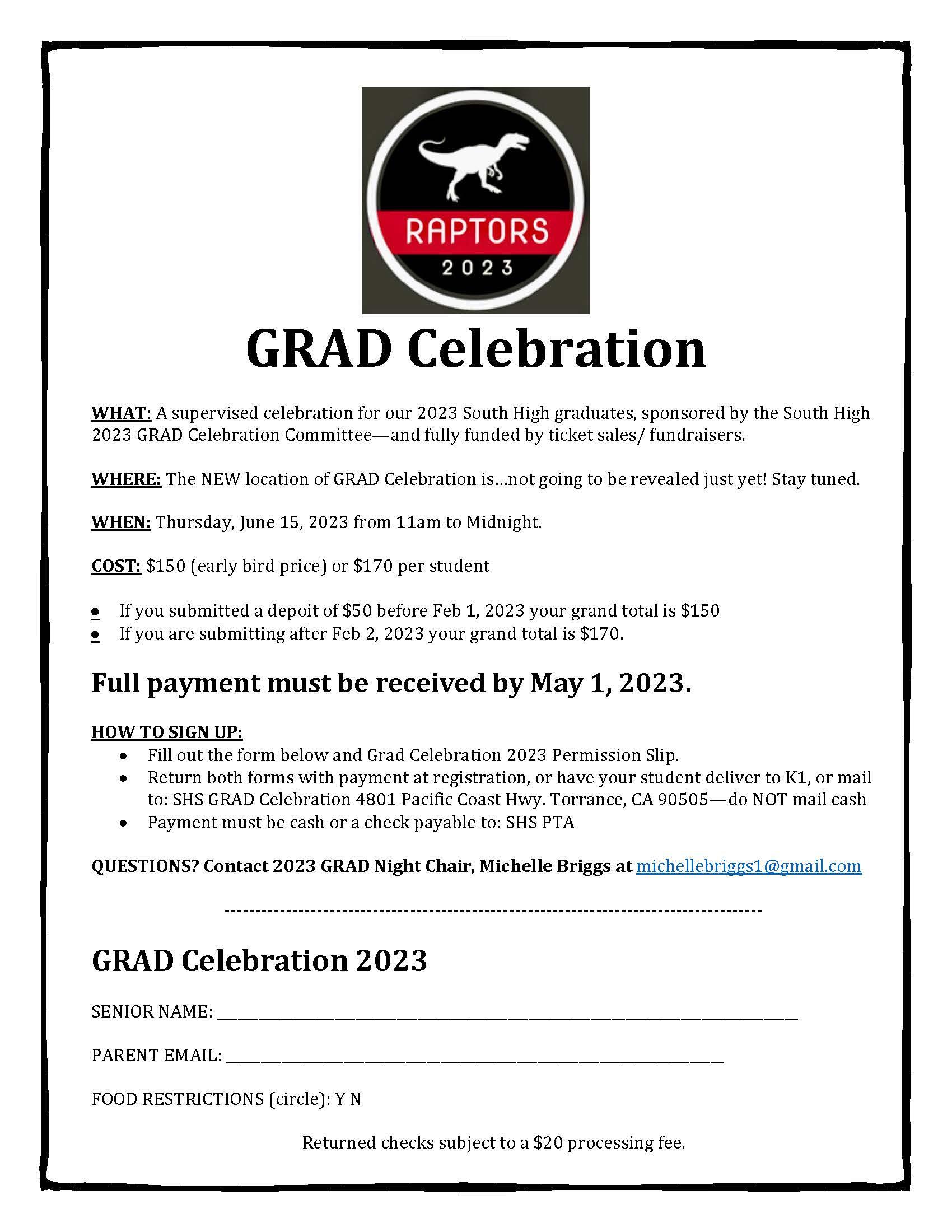 Grad Celebration Permission Slip