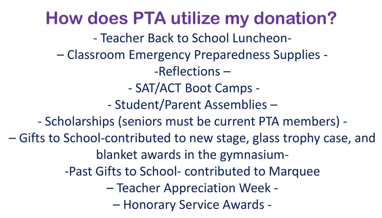 PTA utilizes donations information