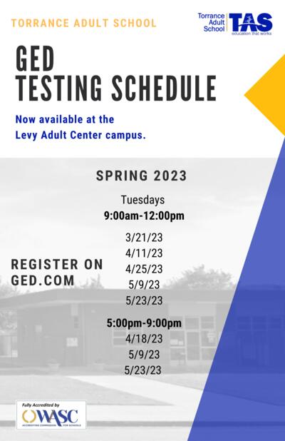 GED Testing Schedule for Fall of 2022