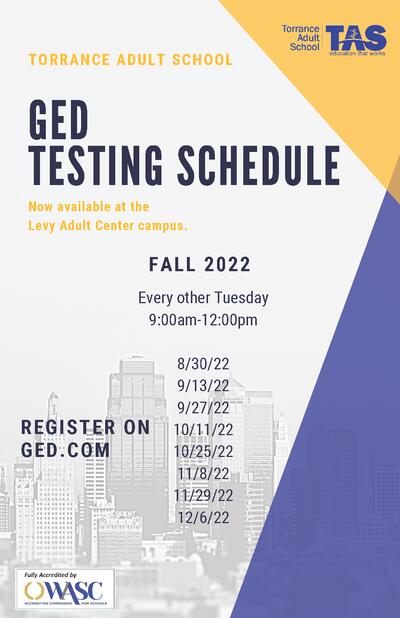 GED Testing Schedule for Fall of 2022